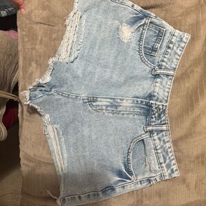 SHEIN Light Blue Frayed Denim Shorts